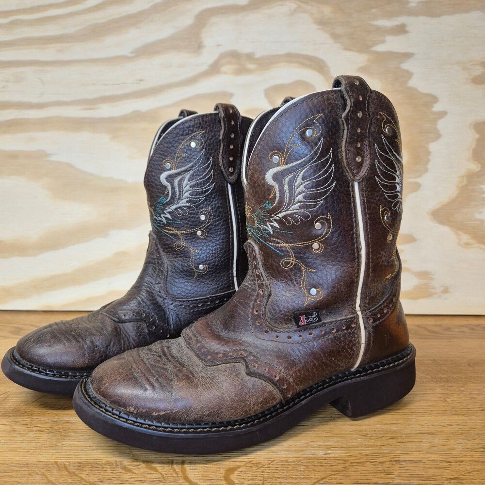 Justin Gypsy Womens 8 Brown Leather Cowboy Boots Western Embroidered